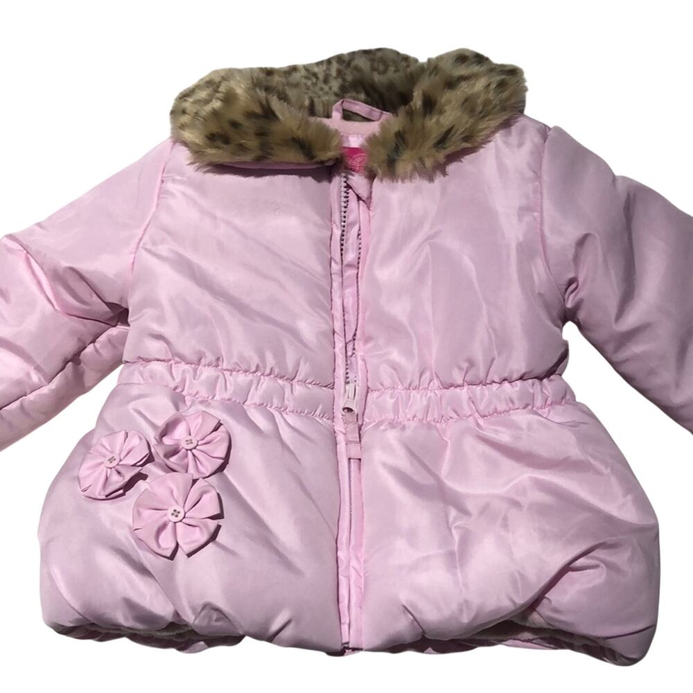 Weatherproof 3t pink coat animal print collar nwot